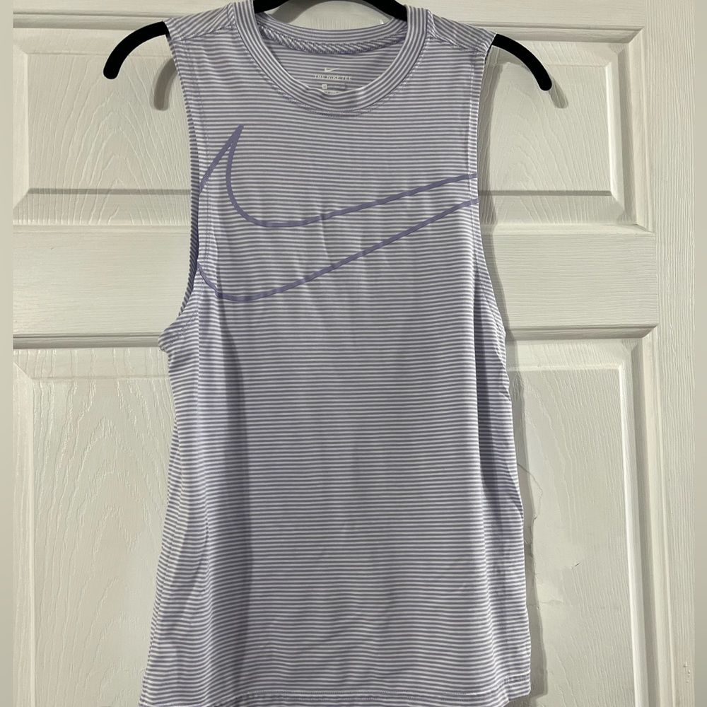 NIKE Striped Purple Workout Tee, Dri Fit stretch, worn once or twice, sz XS